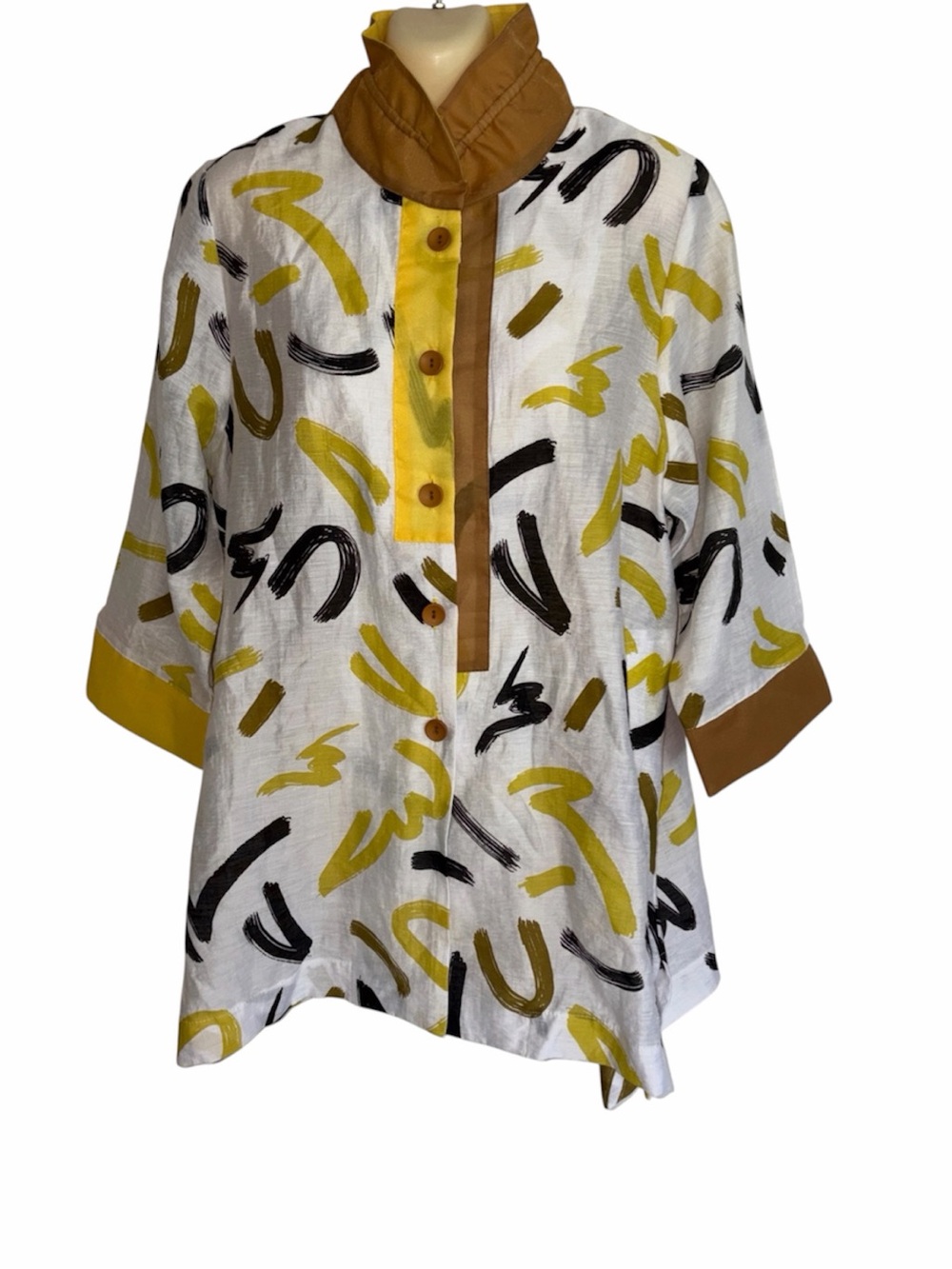 Terra SJ Apparel White Abstract Print Tunic Blouse 3/4 Sleeve Large